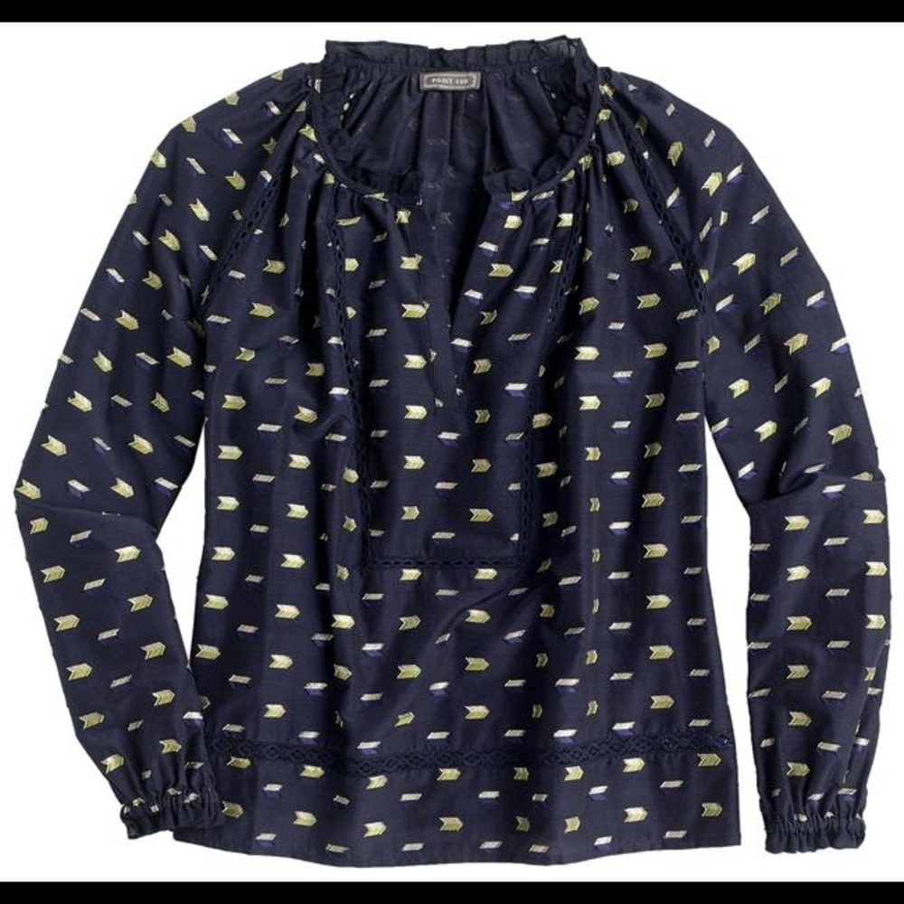 Metallic clip dot Ruffle Neck Popover Top